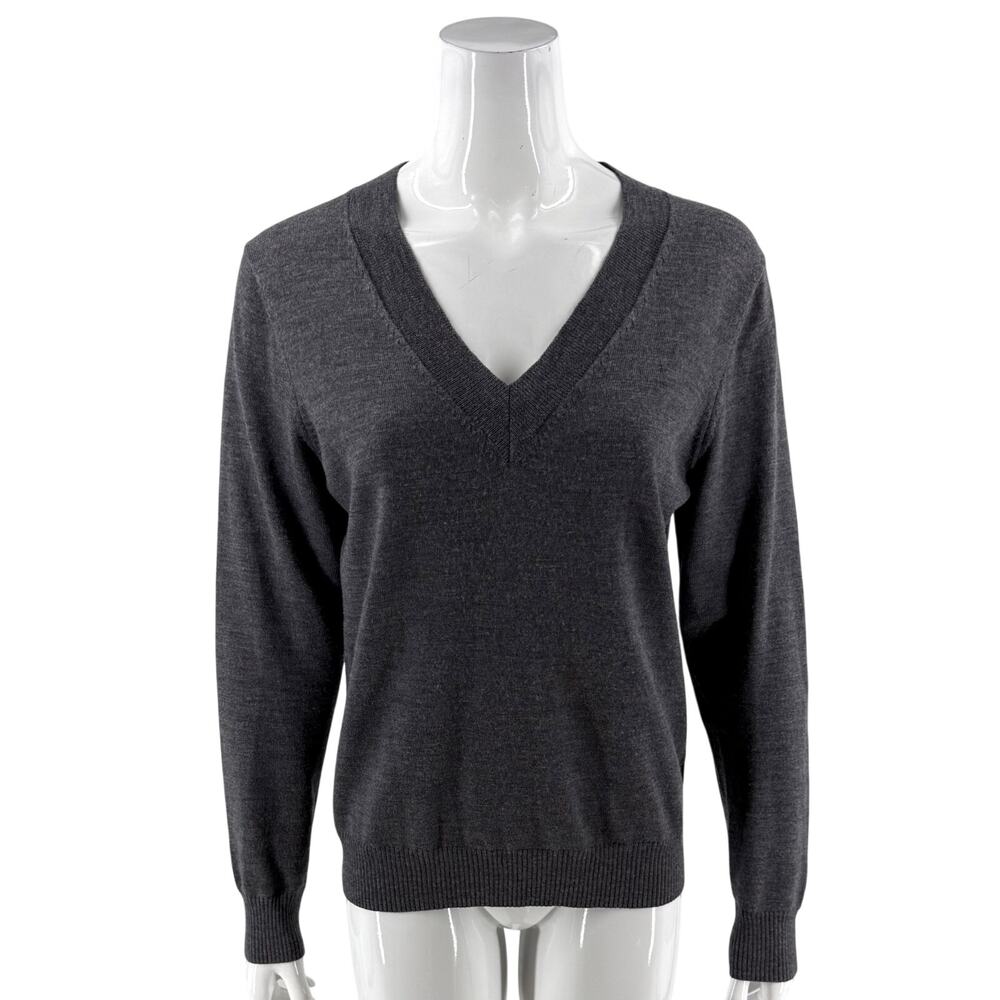 Brooks Brothers Extra Fine Merino Wool V Neck Sweater Womens Size Large Gray